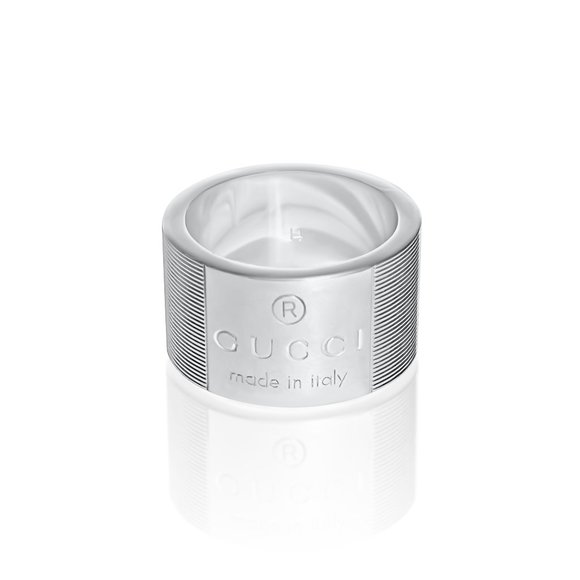 NEW Gucci Trademark Logo Sterling Silver Wide Striped Band Ring - Picture 2 of 6